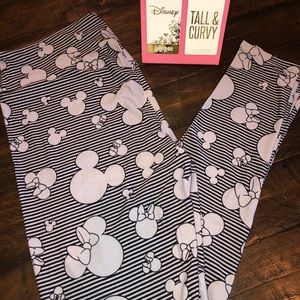 NWT LuLaRoe T&C Disney Leggings Mickey and Minnie Mouse Faces with Stripes Gray